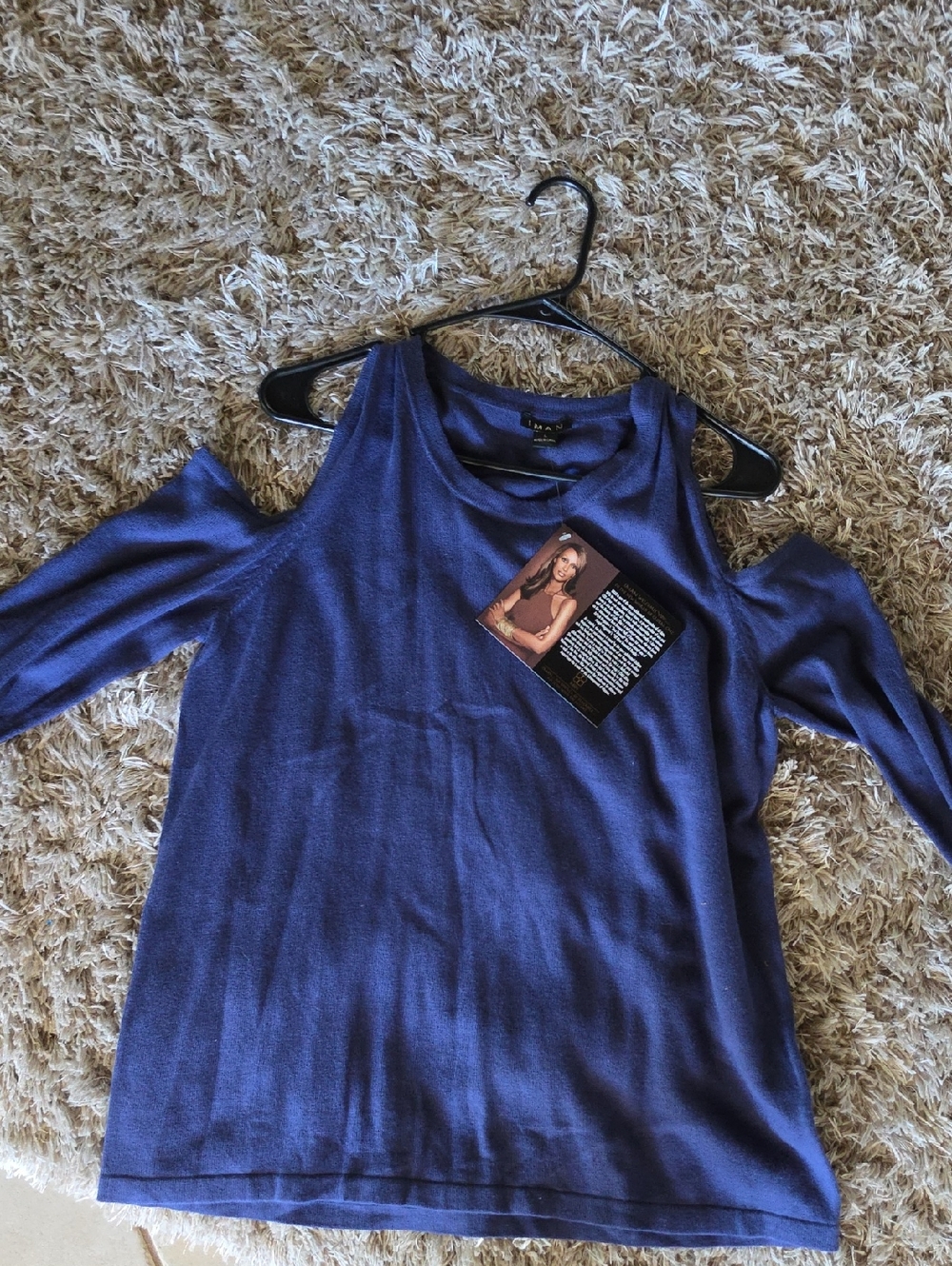 IMAN Cold-Shoulder Long Sleeve Top in Blue